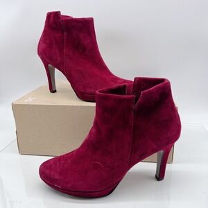 Paul Green Dominique Womens Bootie Heel Ankle Boots Platform Burgundy Suede US 9